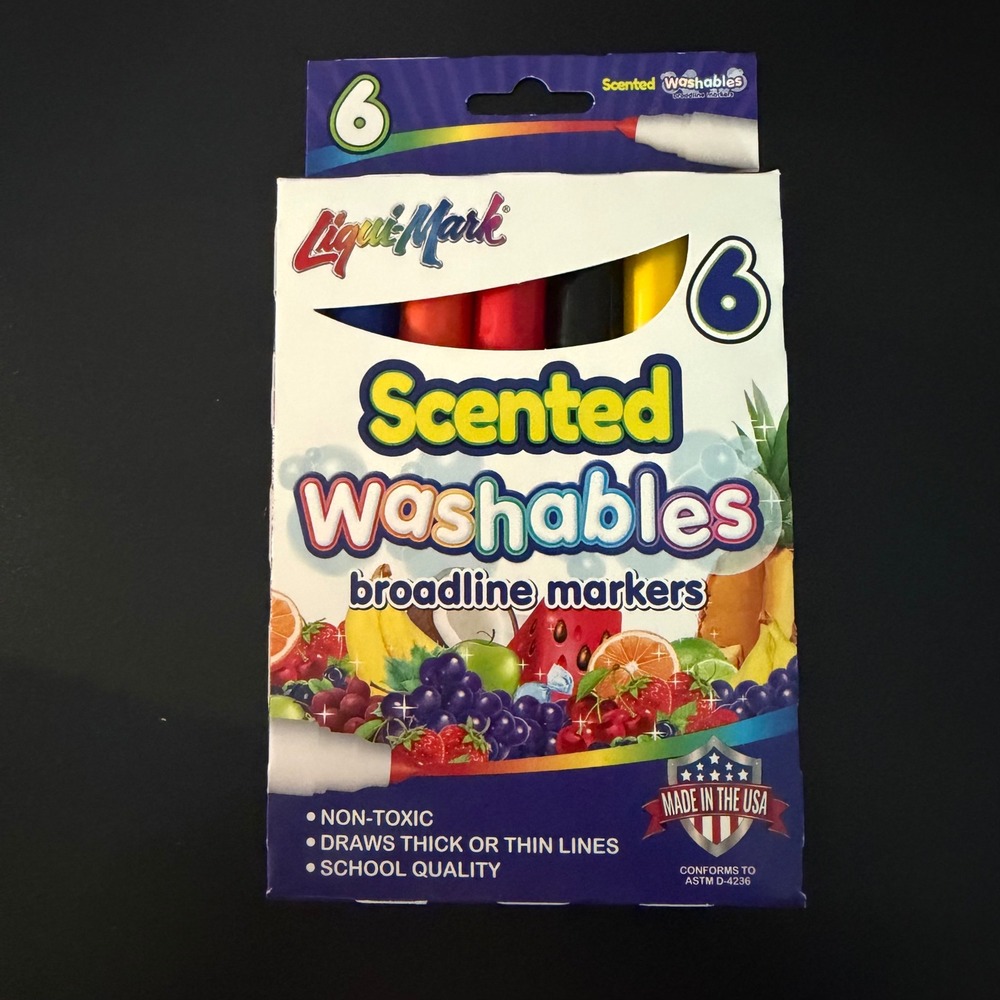 Liqui-Mark 6 Pack Scented Washable Broadline Markers Non-Toxic 79060 USA Made